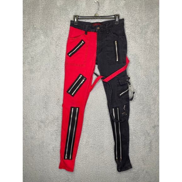 Tripp nyc Denim - Tripp nyc womens 28 skinny jeans red black zippers chains goth punk split pants